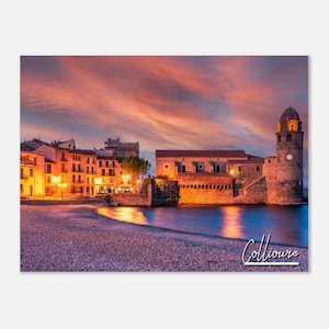 Collioure France Poster Print Wall Art | Collioure Sunset Home Decor | Collioure Digital Print | Collioure Church Skyline Travel Photo Gift