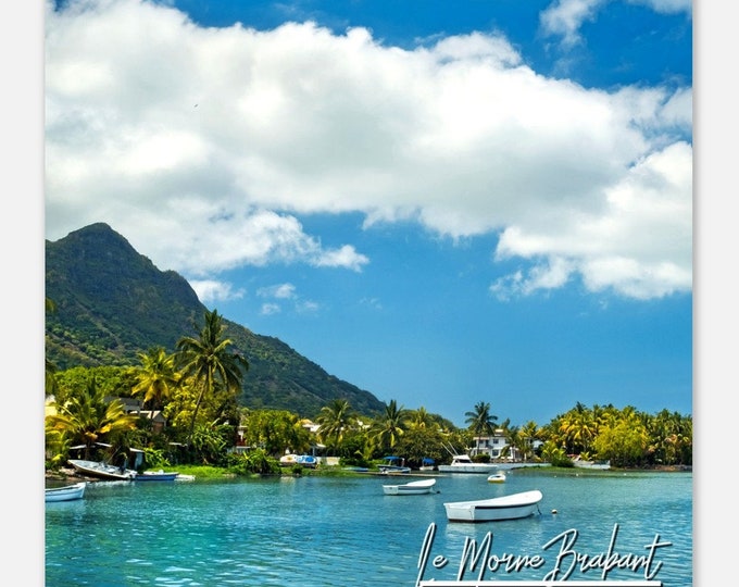 Le Morne Brabant Mauritius Poster Wall Art | Le Morne Brabant Tropical Coast Home Decor | Le Morne Brabant Mountain Print Travel Photo Gift
