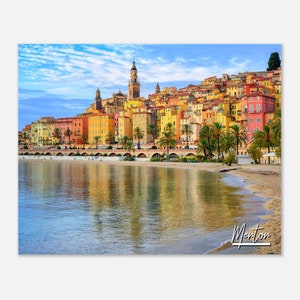 Menton France Poster Wall Art | Menton City Home Decor | Menton Digital Print | Menton Coastline Horizontal | Menton Hangings Travel Photo