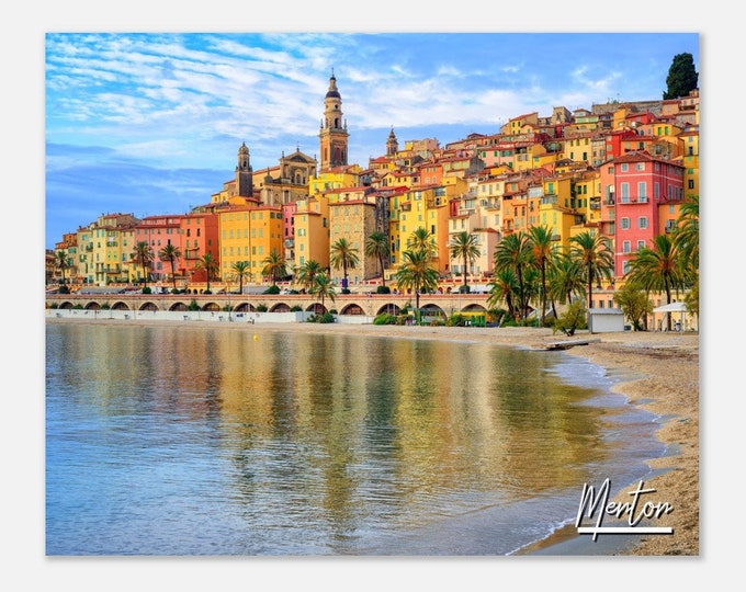 Menton France Poster Wall Art | Menton City Home Decor | Menton Digital Print | Menton Coastline Horizontal | Menton Hangings Travel Photo