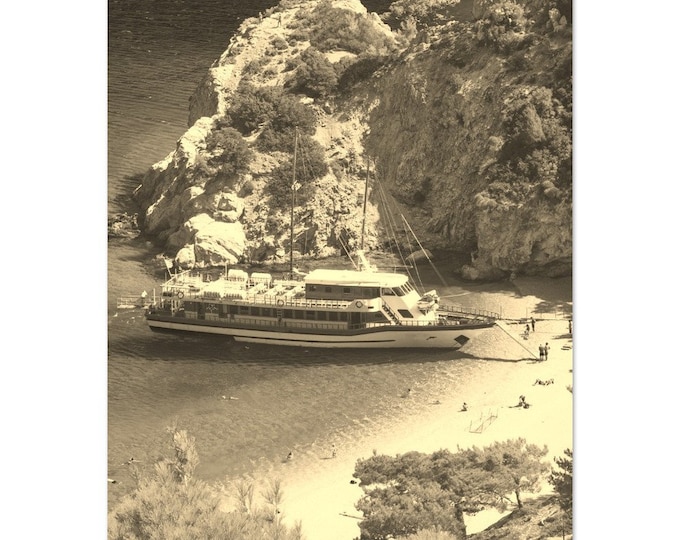 Vintage Karpathos Greece Travel Poster Print Wall Art | Retro Karpathos Boats Home Decor | Karpathos Print Vertical | Karpathos Sepia Photo