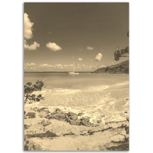 Saint Martin Caribbean Poster Vintage Print / Retro Tropical Beach Sepia Photo Gift / Saint Martin Wall Art Home Decor / Vertical Photo