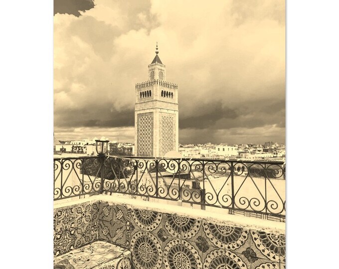 Vintage Tunis Tunisia Italy Poster | Retro Tunis Cityscape Black White Sepia Print | Tunis Wall Art Home Decor | Vertical Tunis Travel Photo