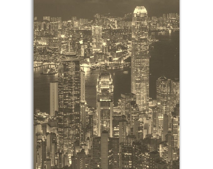 Hong Kong Poster Vintage Print | Retro Hong Kong Skyline Sepia Photo Gift | Hong Kong Wall Art Home Decor | Vertical Travel City Souvenir