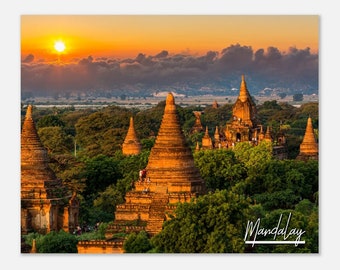 Mandalay Sunset Print: Bagan Archaeological Zone Travel Photo