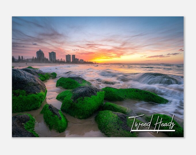 Tweed Heads Australia Poster Print Wall Art | Tweed Heads Skyline Mossy Rocks Home Decor | Tweed Heads Print  Art | Tweed Heads Travel Photo
