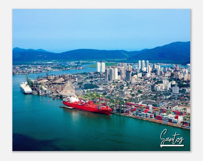 Santos Brazil Travel Poster Wall Art | Santos Skyline Home Decor | Santos Skyscrapers Coastal Print Horizontal | Santos Hangings Photo Gift