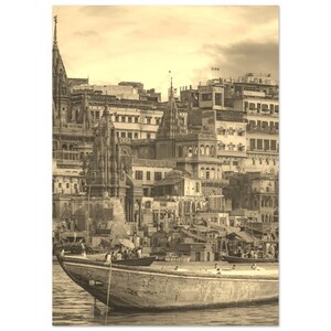 Vintage Varanasi India Travel Poster Wall Art | Varanasi Coast Home Decor | Varanasi Digital Print | Varanasi Retro Boat Hangings Photo Gift