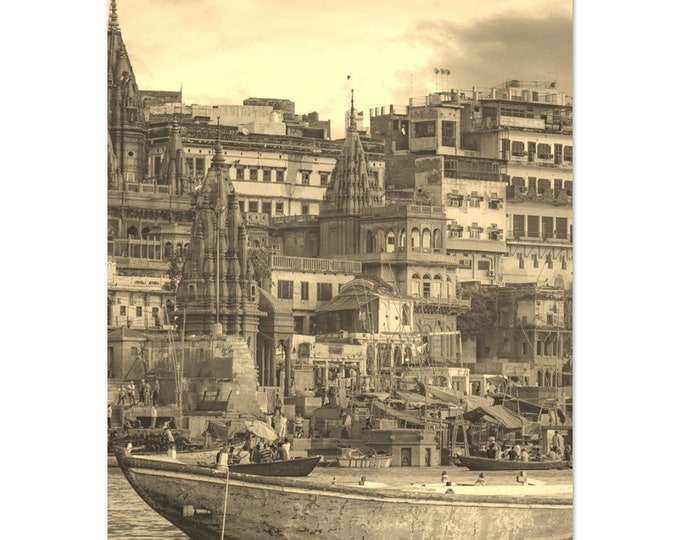 Vintage Varanasi India Travel Poster Wall Art | Varanasi Coast Home Decor | Varanasi Digital Print | Varanasi Retro Boat Hangings Photo Gift