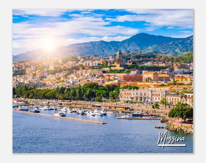 Messina Italy Poster Print Wall Art | Messina Cityscape Home Decor | Messina Coastal Digital Print | Messina Skyline Travel Photo Present