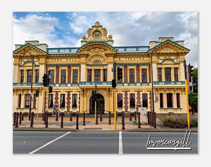 Invercargill New Zealand Travel Poster Wall Art | Invercargill Home Decor Historic Townhouse and Theater Print | Invercargill Building Photo