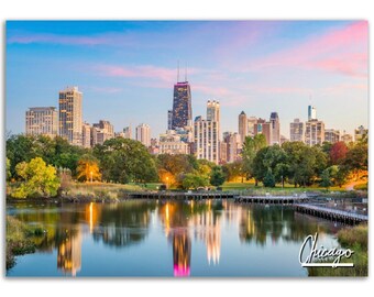 Impresión de póster del horizonte de Chicago: fotografía de viaje horizontal