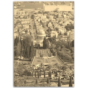 Vintage Haifa Israel Poster Print | Retro Bahai Garden Sepia Photo Gift | Haifa Wall Art Home Decor | Vertical Haifa Travel City Poster