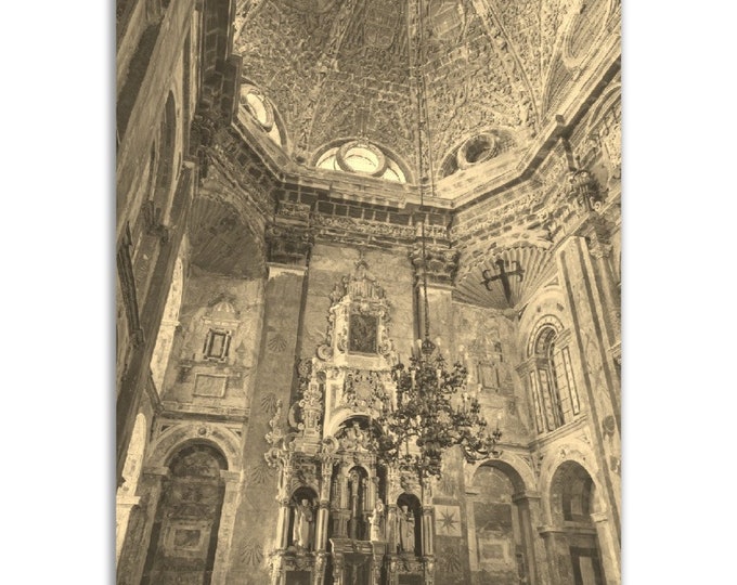 Santiago de Compostela Church Poster Vintage Spain Print | Retro Spain Sepia Photo Gift | Spanish Wall Art Decor | Vertical Photography