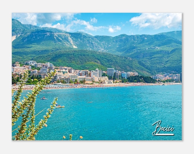 Becici Waterfront Montenegro Travel Poster Wall Art | Becici Town Home Decor | Becici Coast Sea Print Horizontal | Becici Hangings Photo