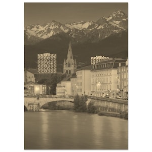 Vintage Grenoble France Travel Poster Print Wall Art | Retro Grenoble Mountain Home Decor | Grenoble Print Vertical | Grenoble Sepia Photo