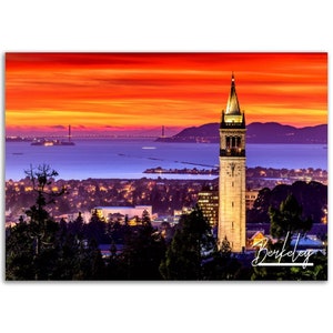 Berkeley poster afdrukken Californië kunst aan de muur | Berkeley zonsondergang stad foto Home Decor | Berkeley reiscadeau | Berkeley horizontale fotografie