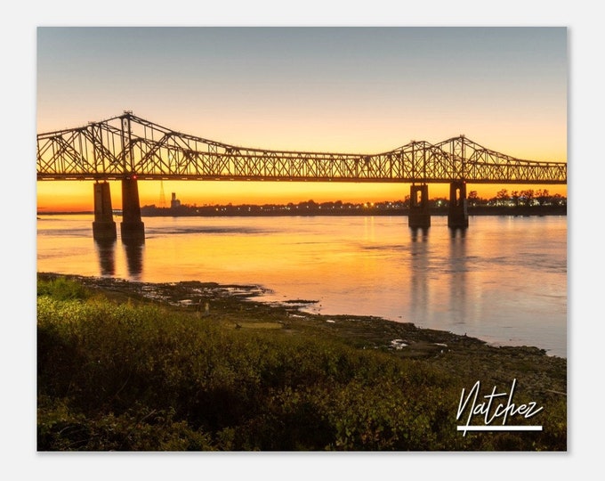 Natchez Mississippi Poster Print Wall Art | Natchez Coastal Home Decor Gift Hangings | Natchez Bridge MS USA Prints Horizontal Travel Photo
