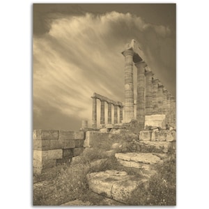 Athens Greece Poster Vintage Print | Retro Ancient Athens Sepia Photo Gift | Athens Wall Art Home Decor Vertical Athens Travel City Souvenir
