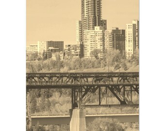 Vintage Edmonton Travel Poster: Sepia Tone Cityscape Wall Art
