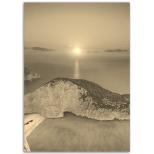 Vintage Zakynthos Greece Poster Print | Retro Zakynthos Beach Black White Sepia Photo Gift | Zakynthos Wall Art Home Decor | Vertical Poster