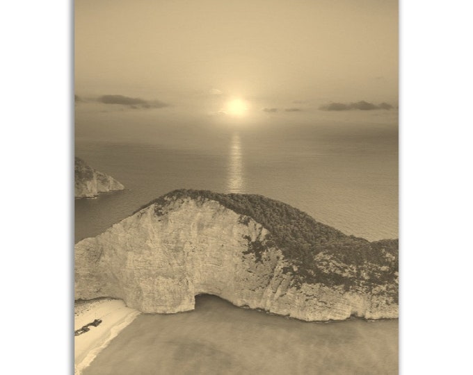 Vintage Zakynthos Greece Poster Print | Retro Zakynthos Beach Black White Sepia Photo Gift | Zakynthos Wall Art Home Decor | Vertical Poster