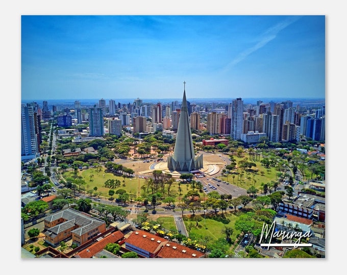 Maringá Brazil Travel Poster Wall Art | Maringá Home Decor | Maringá Cathedral and Downtown Print | Maringá Horizontal Hangings Photo Gift