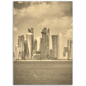 Vintage Doha Poster Print | Retro Qatar Doha Black White Sepia Photo Gift | Doha Middle East Wall Art Home Decor | Vertical Doha City Poster