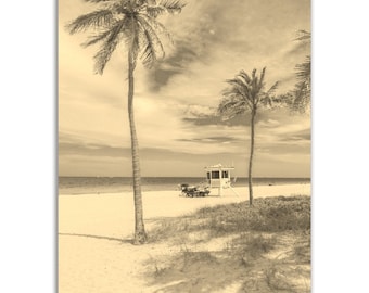 Vintage Fort Lauderdale-tryck: Sepia Beach-foto, Retro Florida-väggkonst