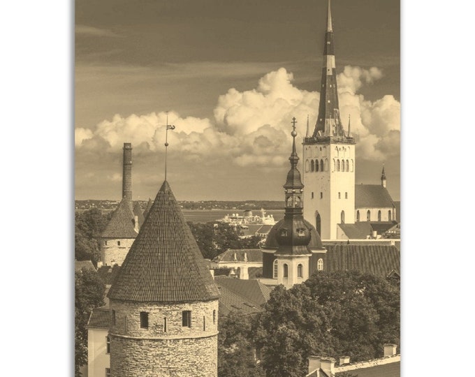 Vintage Tallinn Poster Estonia Print | Retro Tallinn Old Town Sepia Photo Gift | Tallinn Wall Art Home Decor | Vertical Travel City Poster