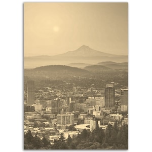 Portland Oregon Poster Vintage Print | Retro Portland City Sepia Photo Gift | Portland Wall Art Home Decor | Vertical Portland Travel Poster
