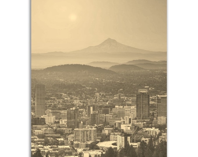 Portland Oregon Poster Vintage Print | Retro Portland City Sepia Photo Gift | Portland Wall Art Home Decor | Vertical Portland Travel Poster