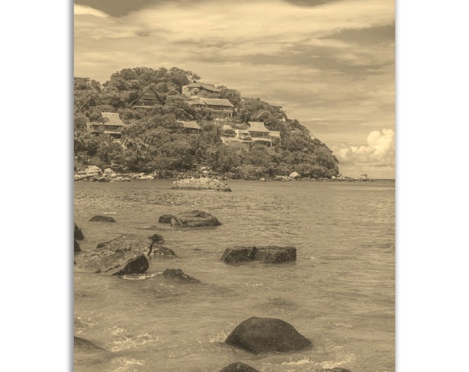 Vintage Sayulita Mexico Poster Print | Retro Sayulita Black White Sepia Photo Gift | Sayulita Wall Art Home Decor | Vertical Sayulita Poster