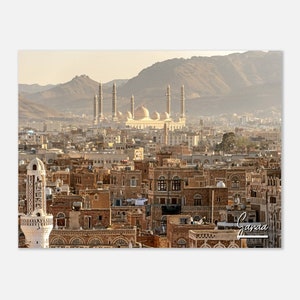 Sanaa Yemen Cartel Arte de la pared / Sanaa Home Decor / Sanaa Skyline Print / Sanaa Town Horizontal / Sanaa Arquitectura colgante foto de viaje regalo