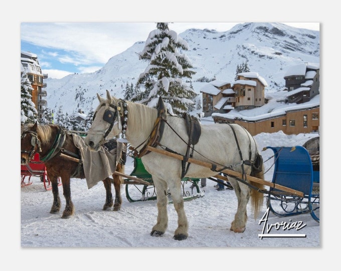Avoriaz France Travel Poster Wall Art | Avoriaz Horses Home Decor | Avoriaz Snowy Winter Print | Avoriaz Horizontal | Avoriaz Hangings Photo