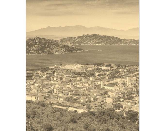 Vintage Palau Italy Travel Poster Print Wall Art | Retro Palau Town Home Decor | Palau Cityscape Print Vertical | Palau Coast Sepia Photo