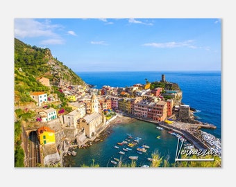 Vernazza Italy Travel Poster Wall Art | Vernazza Coastal Village Home Decor | Vernazza Mount Digital Print | Vernazza Boats Hangings Photo