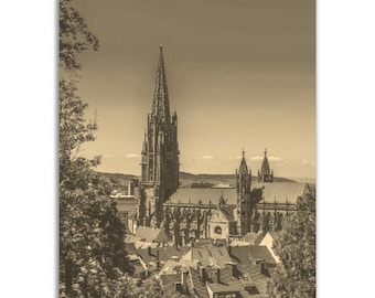 Freiburg Germany Poster Vintage Print | Retro Freiburg Sepia Photo Gift | Freiburg Wall Art Home Decor | Vertical Freiburg Travel City Photo