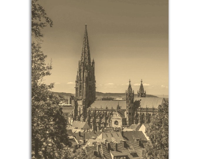 Freiburg Germany Poster Vintage Print | Retro Freiburg Sepia Photo Gift | Freiburg Wall Art Home Decor | Vertical Freiburg Travel City Photo
