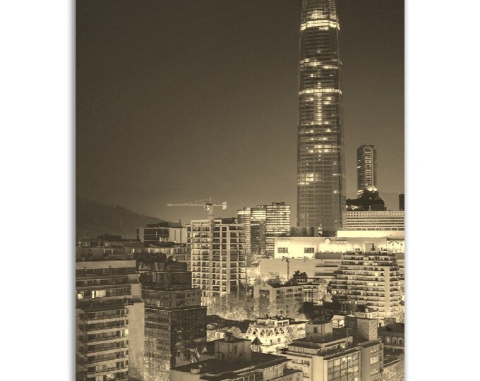 Santiago Poster Vintage Chile Print | Retro Santiago Cityscape Sepia Photo Gift | Santiago Wall Art Home Decor | Vertical Santiago Photo