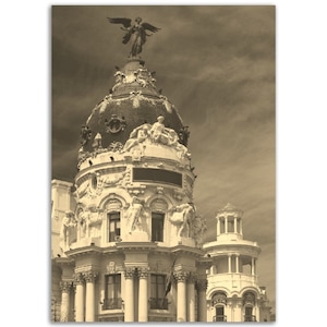 Madrid Spain Poster Vintage Print | Retro Historical Madrid Black White Sepia Photo Gift | Madrid Wall Art Home Decor Vertical Madrid Poster