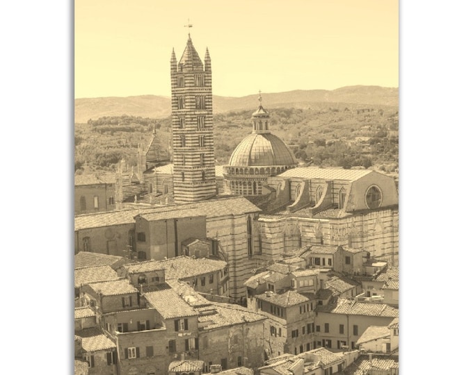 Siena Poster Vintage Italy Print | Retro Siena Cityscape Sepia Photo Gift | Siena Wall Art Home Decor | Vertical Siena Travel City Souvenir