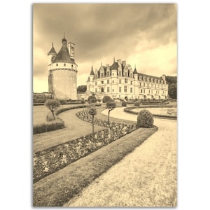 Vintage Loire Valley France Poster Print | Retro Medieval Castle Black Sepia Photo Gift | Loire Valley Wall Art Home Decor | Vertical Poster