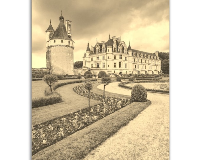 Vintage Loire Valley France Poster Print | Retro Medieval Castle Black Sepia Photo Gift | Loire Valley Wall Art Home Decor | Vertical Poster