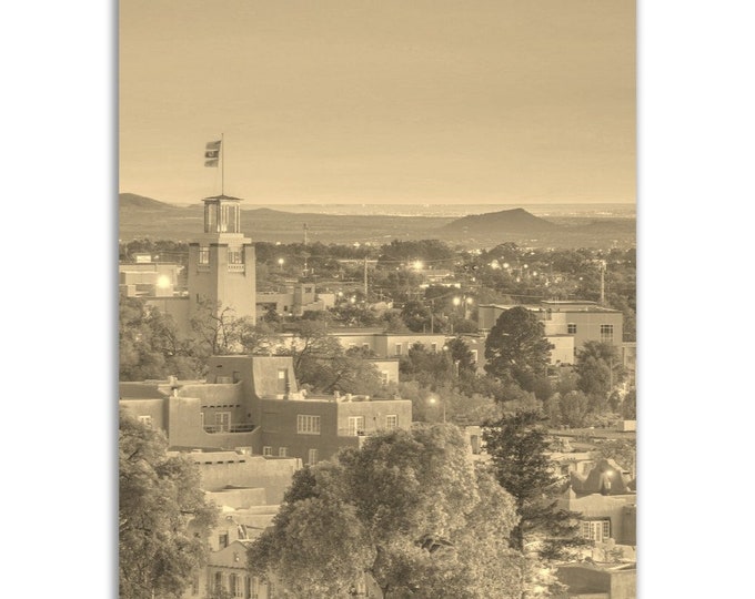 Santa Fe Poster Vintage New Mexico Print | Retro Santa Fe Sepia Photo Gift | Santa Fe Wall Art Home Decor | Vertical Santa Fe City Print