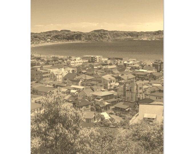Vintage Kamakura Japan City Travel Poster Print Wall Art | Retro Kamakura Home Decor | Kamakura Town Print Vertical | Kamakura Sepia Photo