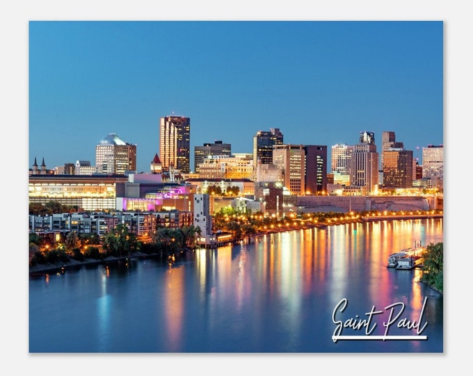 Saint Paul Night Skyline Minnesota Poster Print Wall Art | Saint Paul Cityscape Home Decor Gift Art | MN USA Horizontal Travel Photo Prints