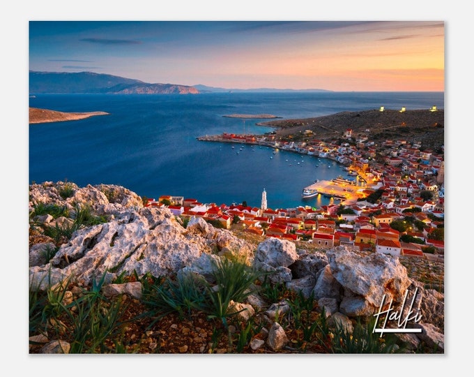 Halki Greece Poster Coastline Print Wall Art | Halki Home Decor | Halki Mountain Digital Print | Halki Horizontal | Halki Travel Photo