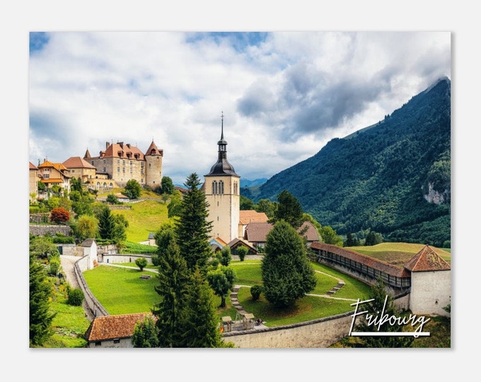 Fribourg Switzerland Poster Print Wall Art | Fribourg Home Decor | Fribourg Church Print | Fribourg Castle | Fribourg Hangings Travel Photo