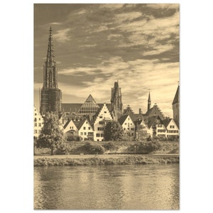 Vintage Ulm Germany Coast Travel Poster Print Wall Art | Retro Ulm Town Home Decor | Ulm Church Print Vertical | Ulm Sepia Photo Present